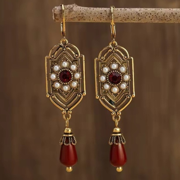 Anthropologie Jewelry - ✨Anthropologie Verity Floral Ruby Drop Earrings
